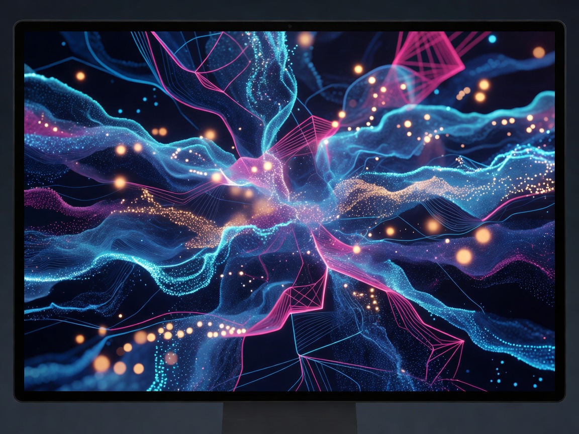 Abstract computer display used to represent AI model evaluation