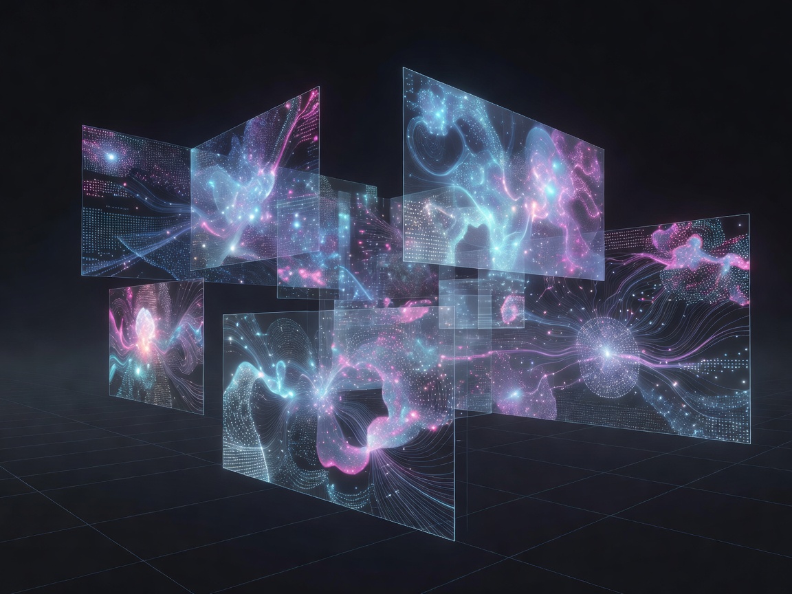 Abstract luminous computing panels representing AI foundation models