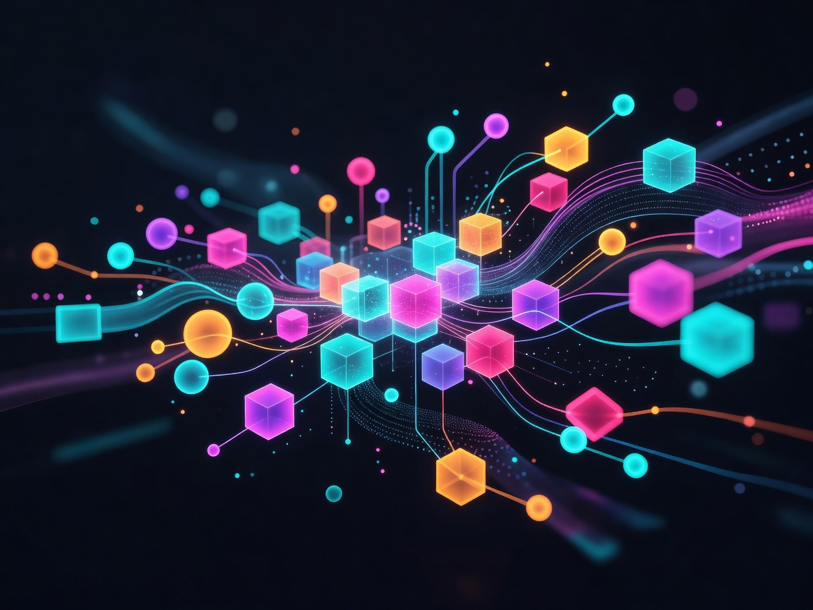 Colourful futuristic screen shapes representing new AI business tools