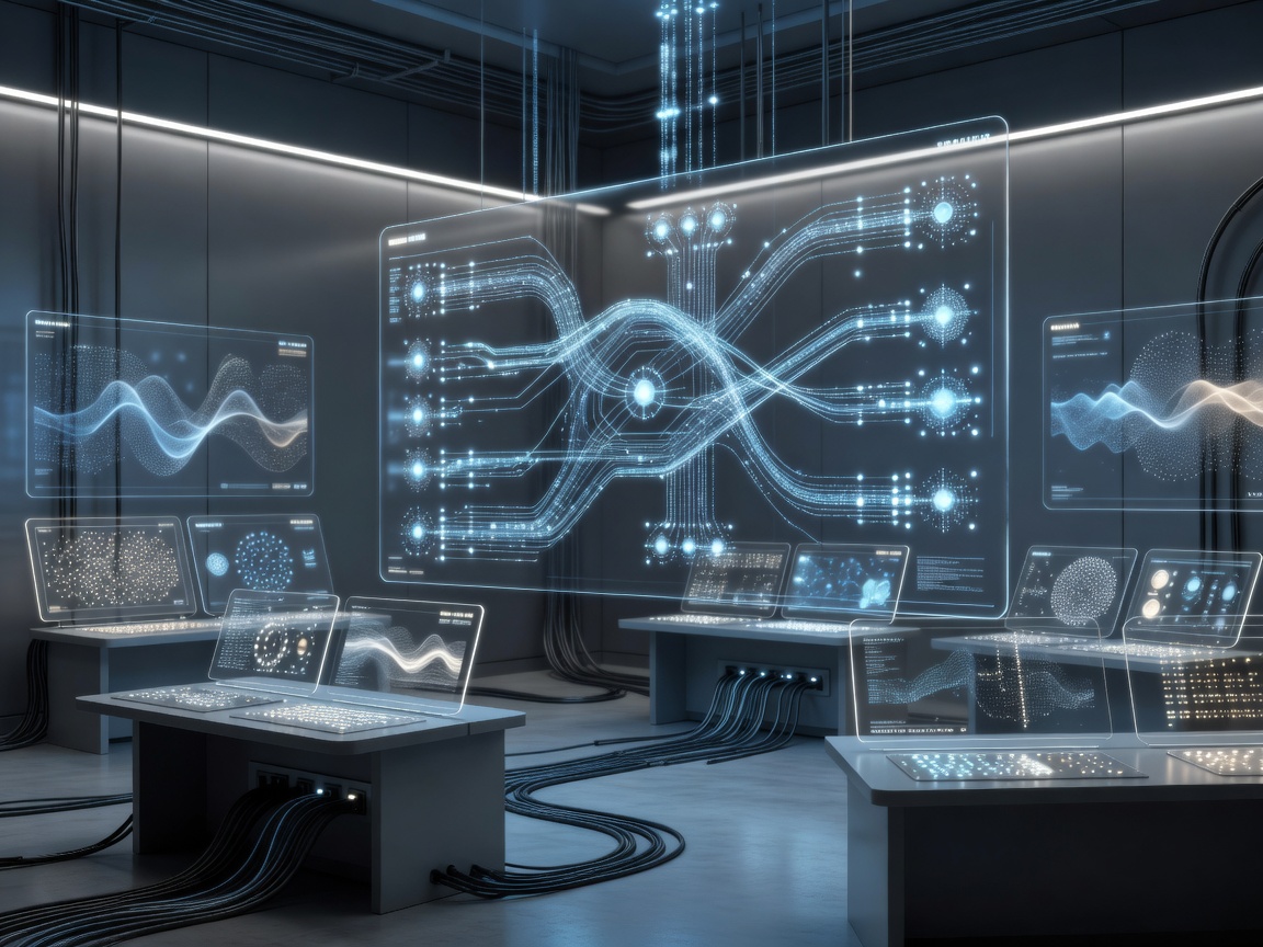 Networked control room illustration representing an AI agent workflow